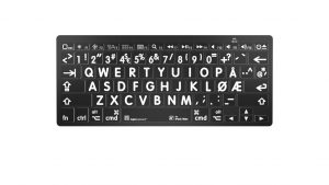 Mac-tastatur Bluetooth, sort bakgrunn med hvite symboler