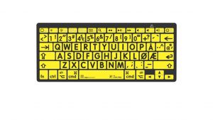 Mac-tastatur Bluetooth, gul bakgrunn med sorte symboler