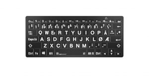 PC-tastatur Bluetooth, sort bakgrunn med hvite symboler