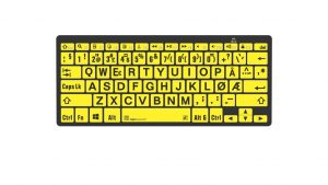 PC-tastatur Bluetooth, gul bakgrunn med sorte symboler